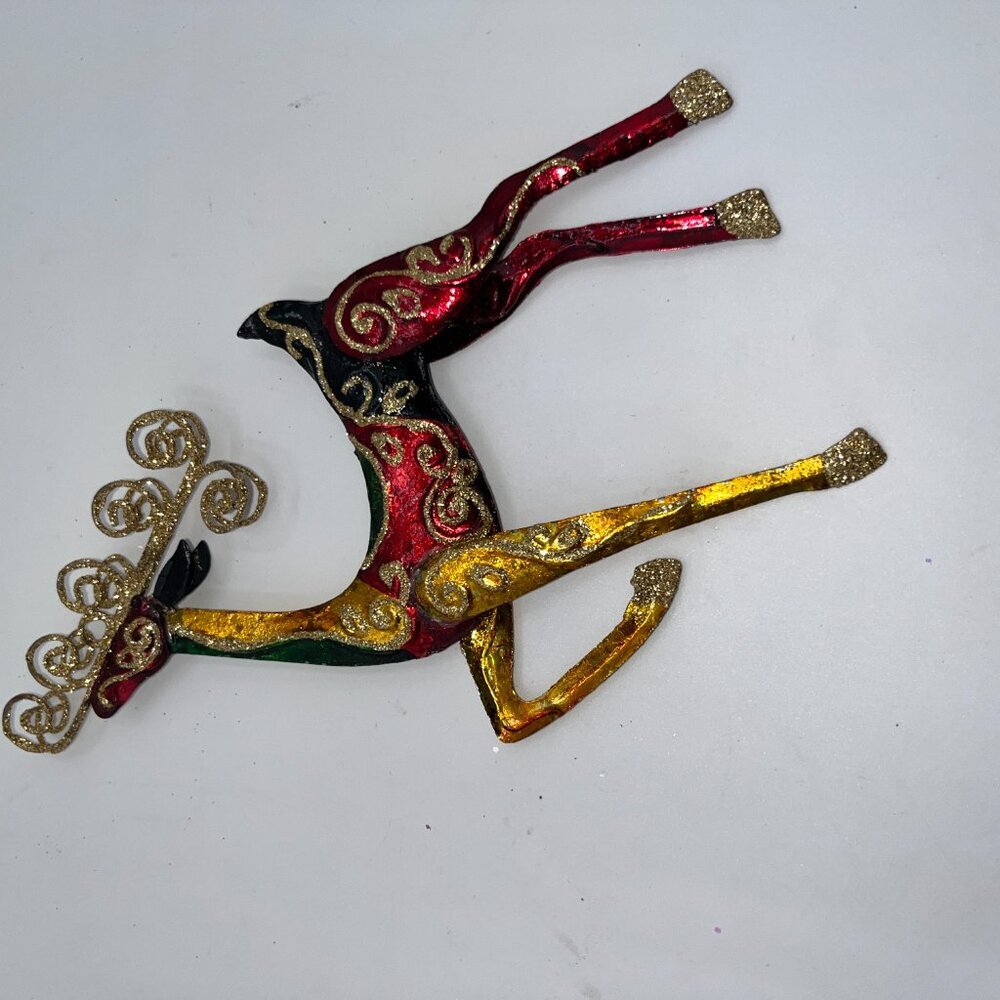 Vintage Pier One Pier 1 Metal Glitter Reindeer Decor Ornament About 7 inches ish - Picture 7 of 10